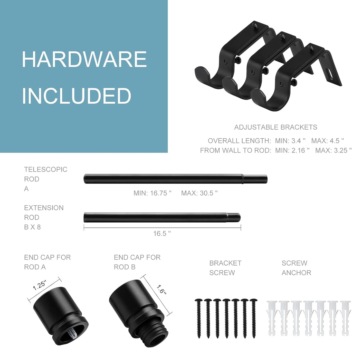 Adjustable Curtain Rod with Aluminium Finials