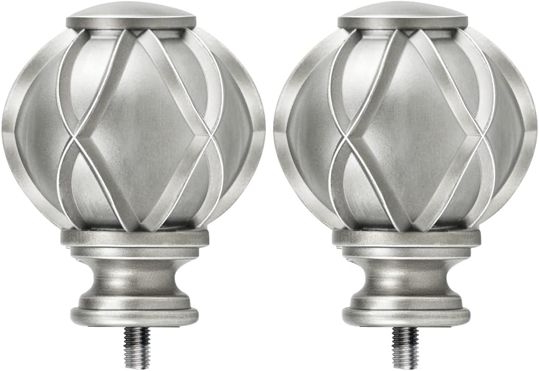 Silver Decorative Curtain Rod Finials Set