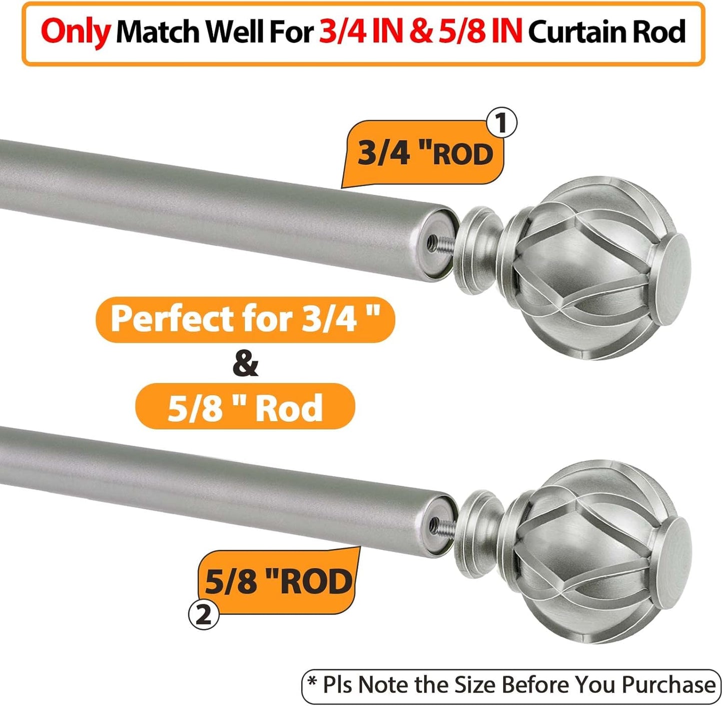 Silver Decorative Curtain Rod Finials Set