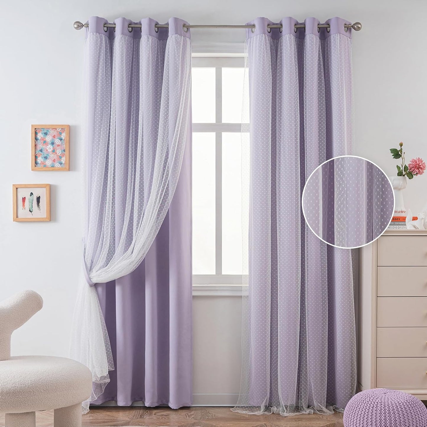 Polka Dot Lavender Blackout Curtain Set