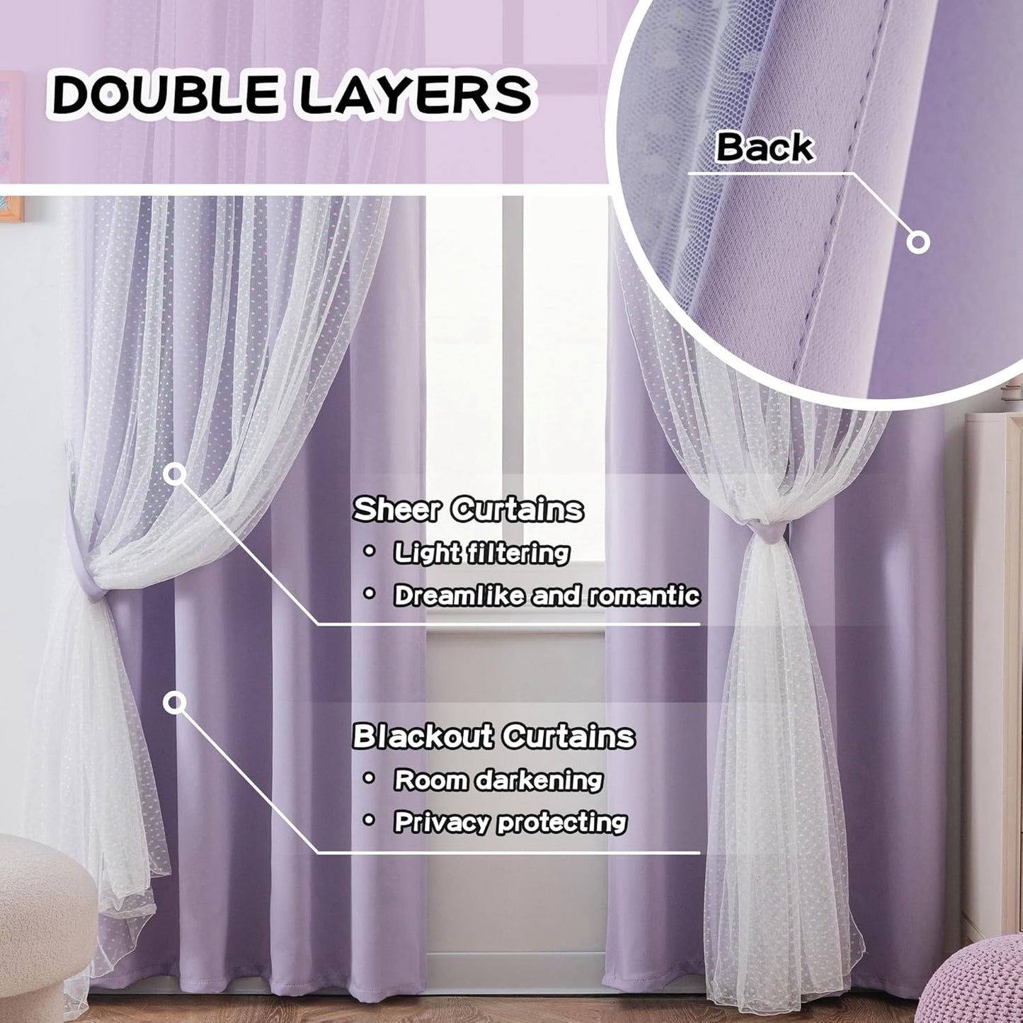 Polka Dot Lavender Blackout Curtain Set
